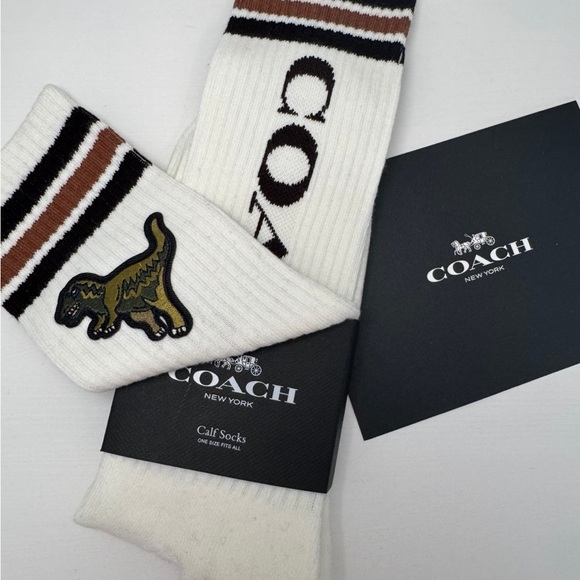 Coach White and Brown Casual Socks with Rexy Embroidery - Picture 1 of 6